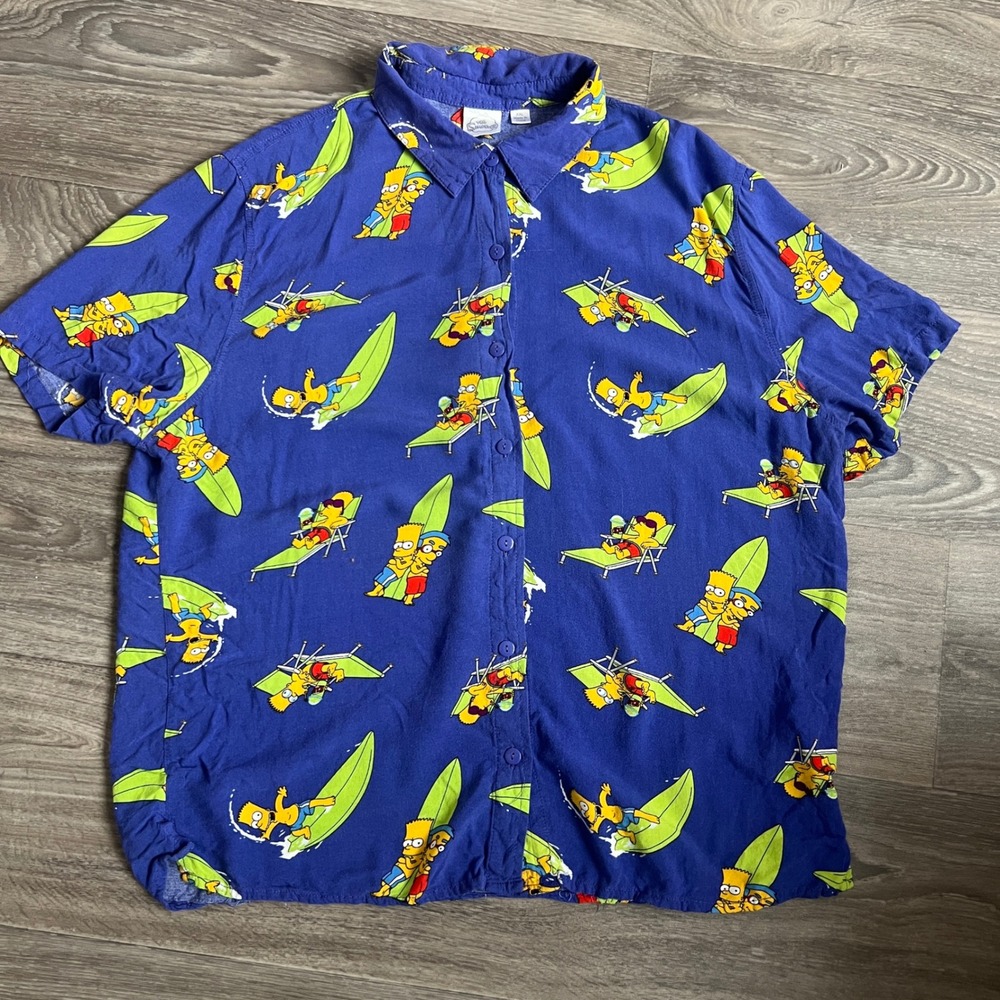 The Simpsons Bart Simpson Surfboard Graphic Print Button Up Shirt XXL‎ 0074